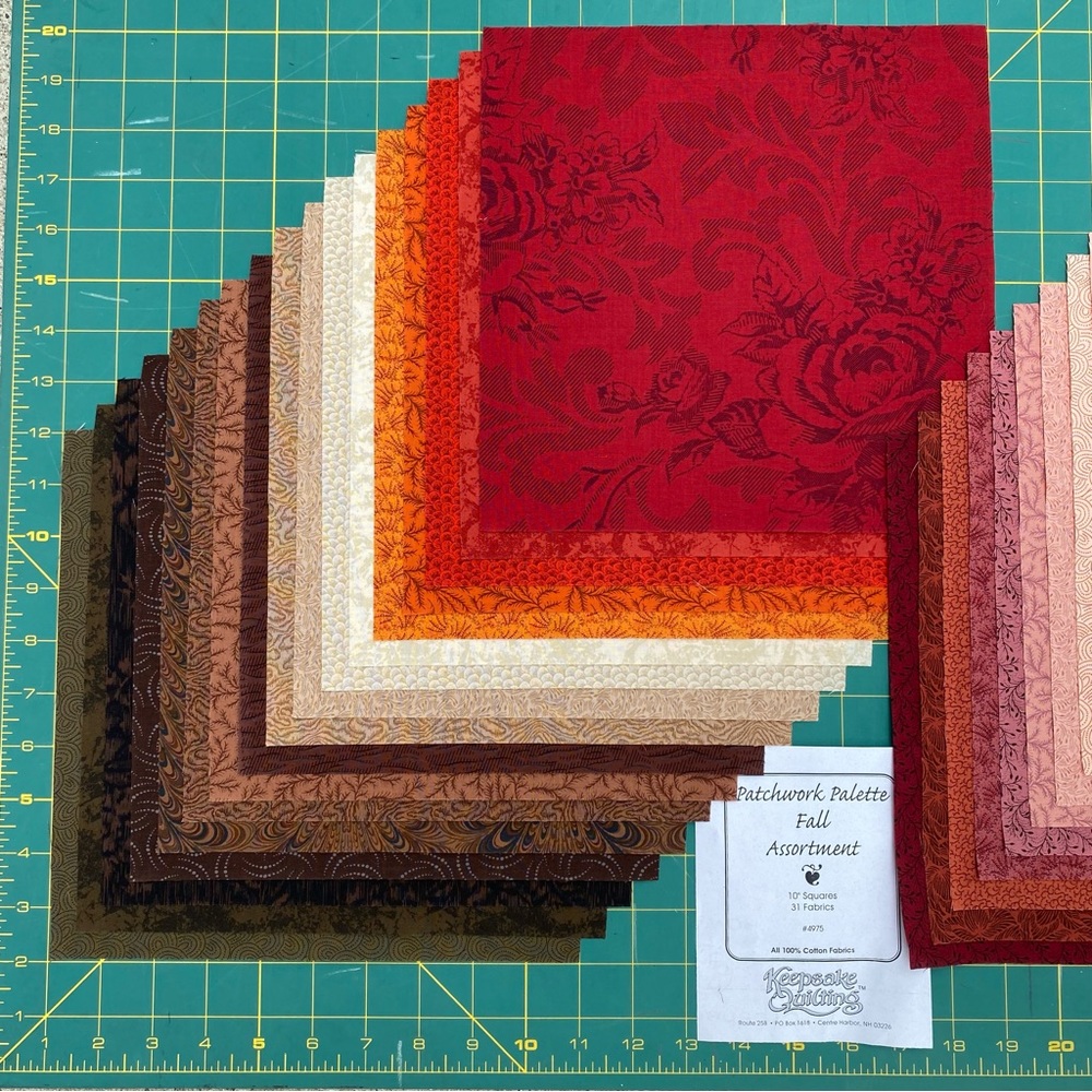 Quilt Fabrics: (31) 10” Square Cotton Fabrics. “FALL #4975” Collection - Picture 2 of 9